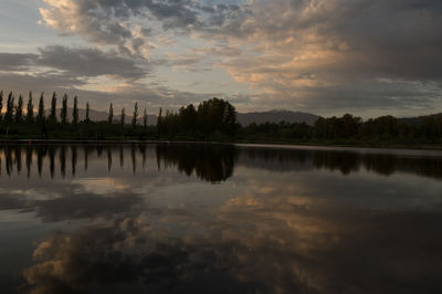 Scenic view of lake against cloudy sky