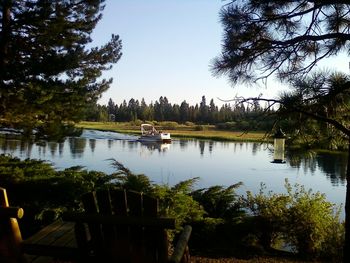Scenic view of lake against clear sky