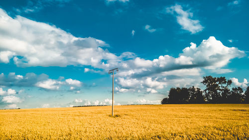 Scenic view of field against cloudy sky