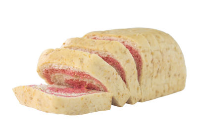 Close-up of cake against white background