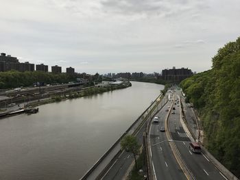 High angle view of road passing through city