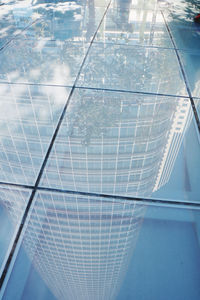 High angle view of modern glass building