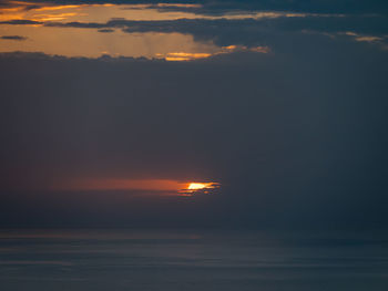 Scenic view of sea against romantic sky at sunset