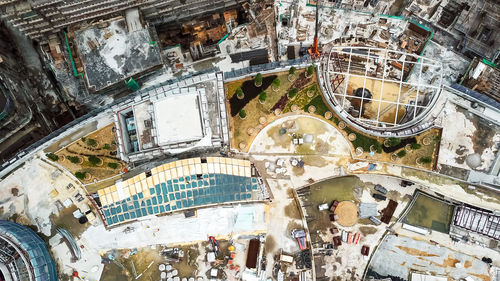 View from above, top down stunning aerial view of a construction site in kuala lumpur, malaysia.