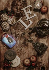 High angle view of fruits on table