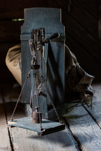 Vintage weight scale in a watermill