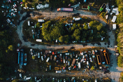 High angle view of cars on street at night