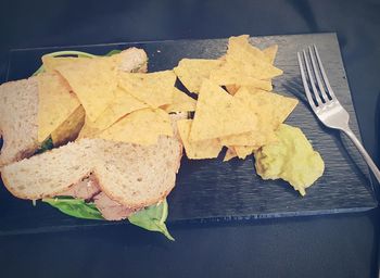 High angle view of breakfast on table