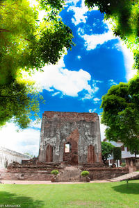 Facade of building against blue sky
