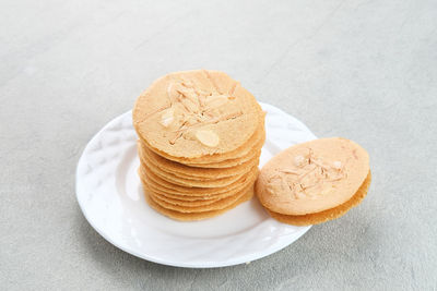 High angle view of dessert on table