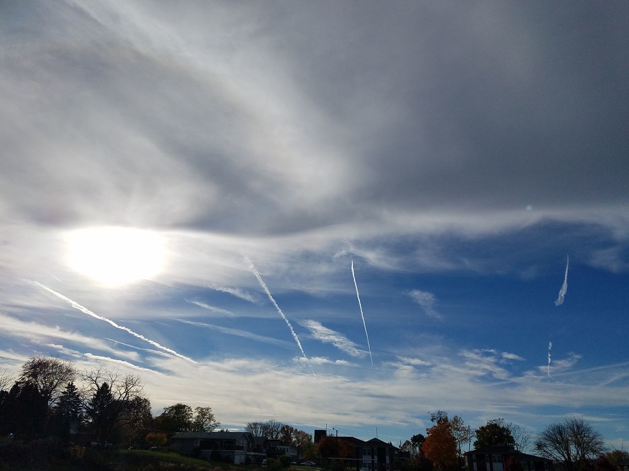 LOW ANGLE VIEW OF SKY AND TREES AGAINST CLOUDY DAY