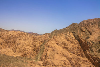 Scenic view of mountains against clear blue sky