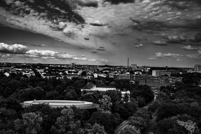 High angle view of townscape against sky