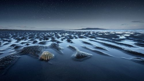 Scenic view of sea against sky at night