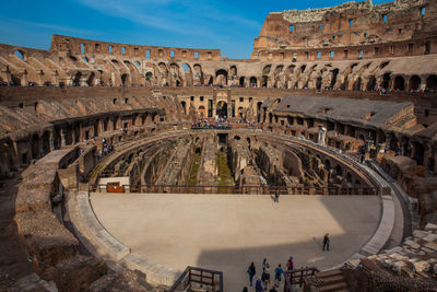 View of the interior of the roman colosseum showing the arena and the hypogeum