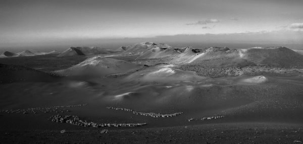 View of impressive timanfaya national park from a bus