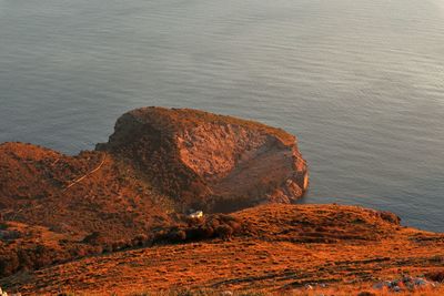 High angle view of rock formations on beach