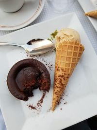 High angle view of ice cream in plate