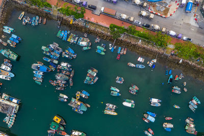 High angle view of boats in harbor