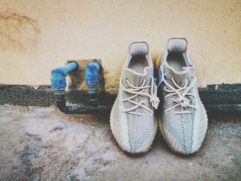 High angle view of shoes on floor