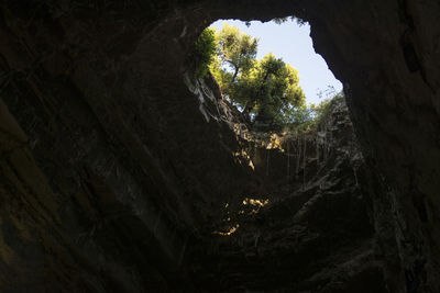 Low angle view of rock formation in cave