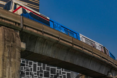 Low angle view of bridge against sky in city