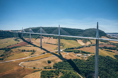 Aerial view of bridge over landscape against sky