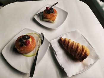 High angle view of breakfast served in plate on table