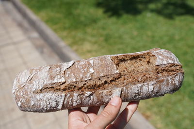 Close-up of hand holding bread