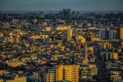 High angle view of buildings in city