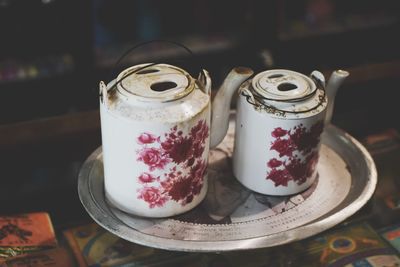 Close-up of drink in plate on table