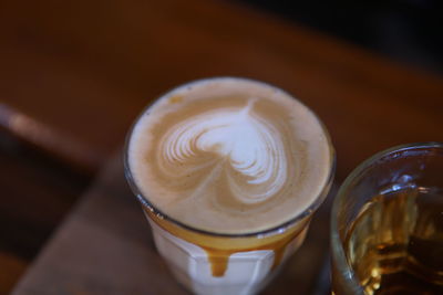 High angle view of coffee on table