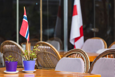 Close-up of flag on table