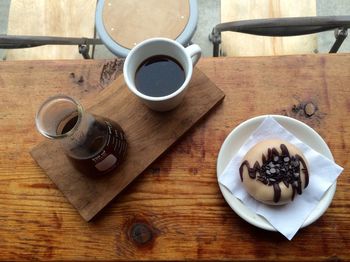 Directly above shot of breakfast on wooden table