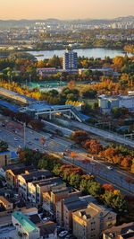High angle view of buildings in city