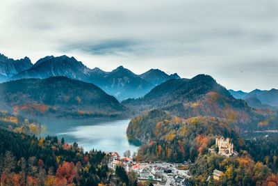 Scenic view of mountains against sky during autumn