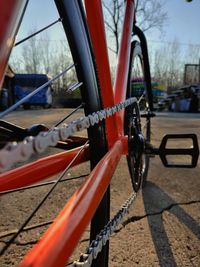 Close-up of bicycle wheel in playground