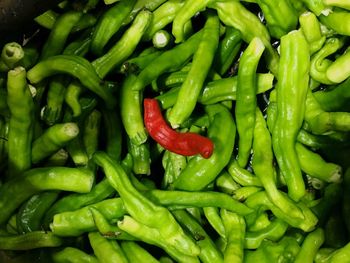 Full frame shot of green chili peppers