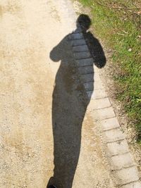 Shadow of man on road