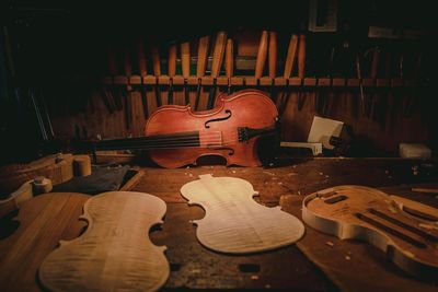 Close-up of guitar on table