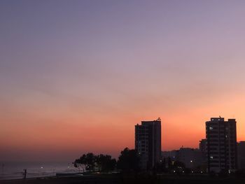 Silhouette buildings against sky during sunset