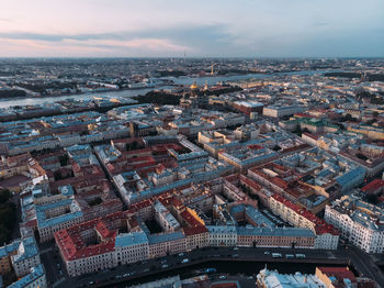 Aerial view of rooftops of saint petersburg. on the background st. isaac's cathedral cathedral.