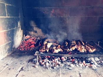 Autumn leaves on barbecue grill