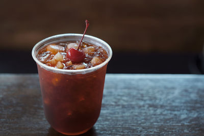 Close-up of drink in glass on table