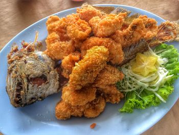 High angle view of food in plate