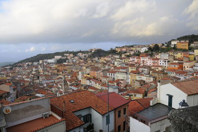 High angle view of townscape against sky