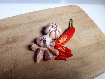 High angle view of bread on cutting board