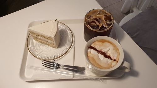 High angle view of coffee on table