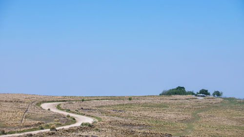 Scenic view of field against clear blue sky