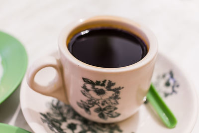 High angle view of coffee on table